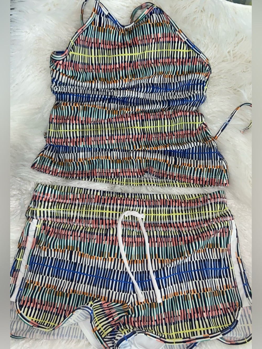 Athleta Multicolor Striped Tankini Top and Swim Shorts